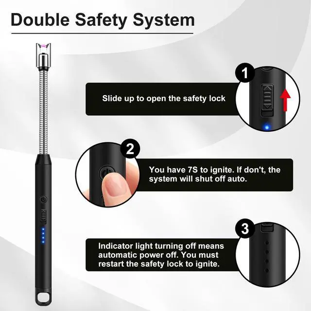 Alt view image 5 of 7 - LcFun Candle Lighter with 360° Flexible Neck & Safety Lock, Windproof USB Rechargeable Electric Lighter Gift Sets, Flameless Arc Long Lighters Matches for Grill, BBQ, Camping, Fireplace, Stove