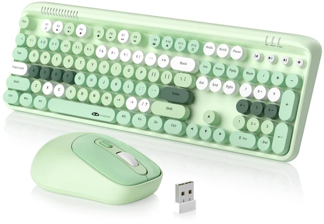 Main image of MageGee V920 Wireless Keyboard and Mouse Combo, 2.4G Full-Sized Retro Typewriter Keyboard with Round Keycaps & Auto-Sleep Mode, Cute Computer Keyboard and Cordless Optical Mouse for Laptop/PC (Green)