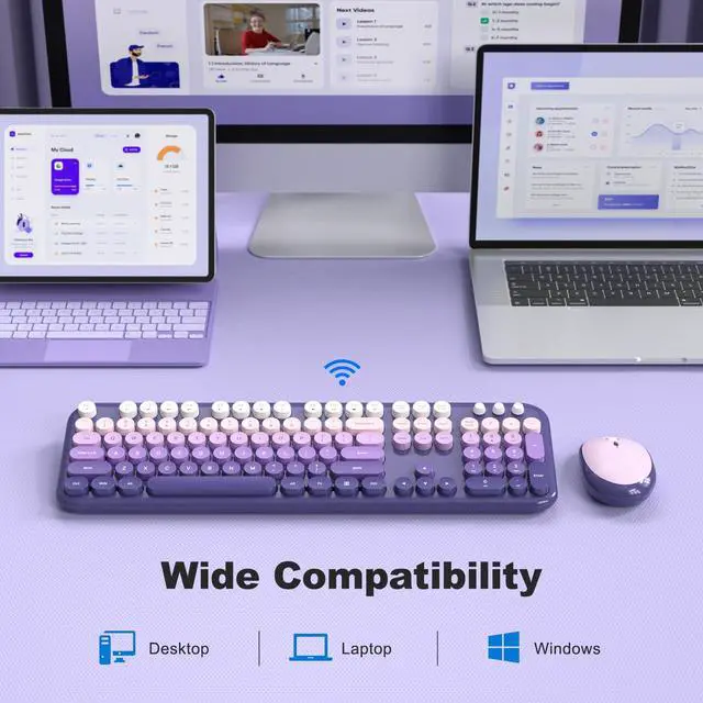 Alt view image 2 of 7 - Wireless Keyboard and Mouse Combo, Colorful Computer Full Size 2.4G Plug and Play Wireless Typewriter Keyboard and Mouse Set for Computer, Desktop, PC (Purple Gradient)