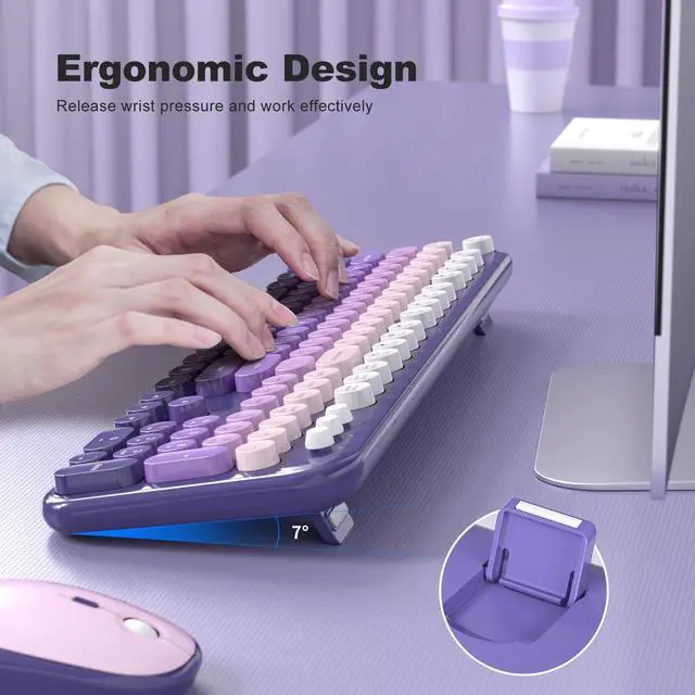 Alt view image 5 of 7 - Wireless Keyboard and Mouse Combo, Colorful Computer Full Size 2.4G Plug and Play Wireless Typewriter Keyboard and Mouse Set for Computer, Desktop, PC (Purple Gradient)