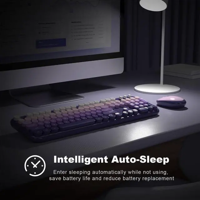 Alt view image 4 of 7 - Wireless Keyboard and Mouse Combo, Colorful Computer Full Size 2.4G Plug and Play Wireless Typewriter Keyboard and Mouse Set for Computer, Desktop, PC (Purple Gradient)