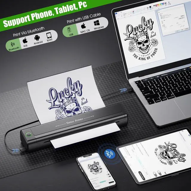 Alt view image 3 of 7 - H1 Tattoo Stencil Printer for Tattooing,Wireless Bluetooth Tattoo Printer Machine,Portable Thermal Printer Copier,10 Transfer Papers,Compatible with Smartphone & PC