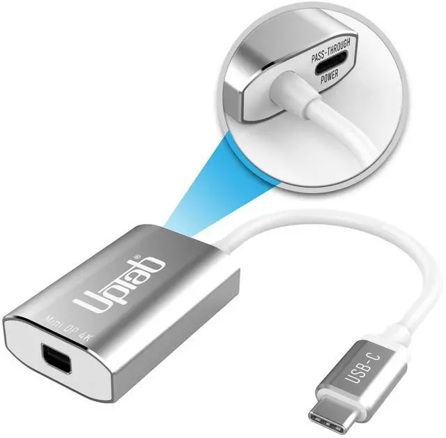 Main image of USB C to Mini DisplayPort Adapter UPTab 4K@60Hz USB-C Thunderbolt 3 to MDP Adapter with Power Port for New M4 MacBook Pro/Air, iPad Pro, Mac mini M4, iMac, and More (Silver)