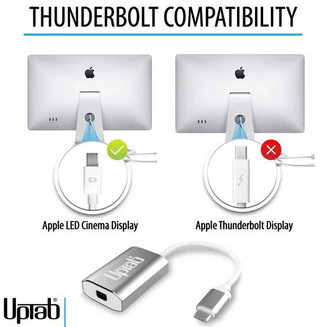 Alt view image 3 of 7 - USB C to Mini DisplayPort Adapter UPTab 4K@60Hz USB-C Thunderbolt 3 to MDP Adapter with Power Port for New M4 MacBook Pro/Air, iPad Pro, Mac mini M4, iMac, and More (Silver)