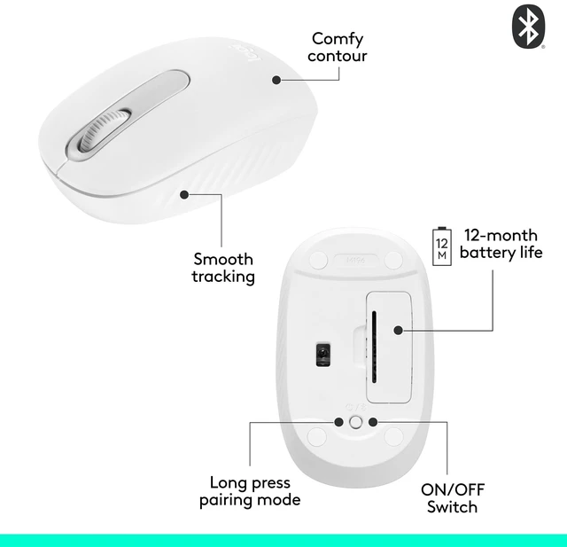 Alt view image 7 of 7 - M196 Compact Ambidextrous Bluetooth Wireless Mouse - Off White | Bluetooth connectivity, no USB receiver, quiet clicks, 3 non-customizable buttons, 12-month battery life, PC Mac compatible
