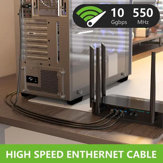 Alt view image 2 of 7 - Outdoor Cat6 Ethernet Cable 150 FT, 24AWG 10Gbps Copper Long Cat6 Cable, 550MHz Direct Burial Waterproof LLDPE UV Jacket, LAN Patch Cord with 60 Ties Support POE Cat5e for PC Router - Black