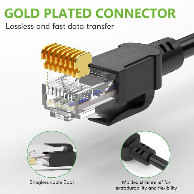 Alt view image 6 of 7 - Outdoor Cat6 Ethernet Cable 150 FT, 24AWG 10Gbps Copper Long Cat6 Cable, 550MHz Direct Burial Waterproof LLDPE UV Jacket, LAN Patch Cord with 60 Ties Support POE Cat5e for PC Router - Black