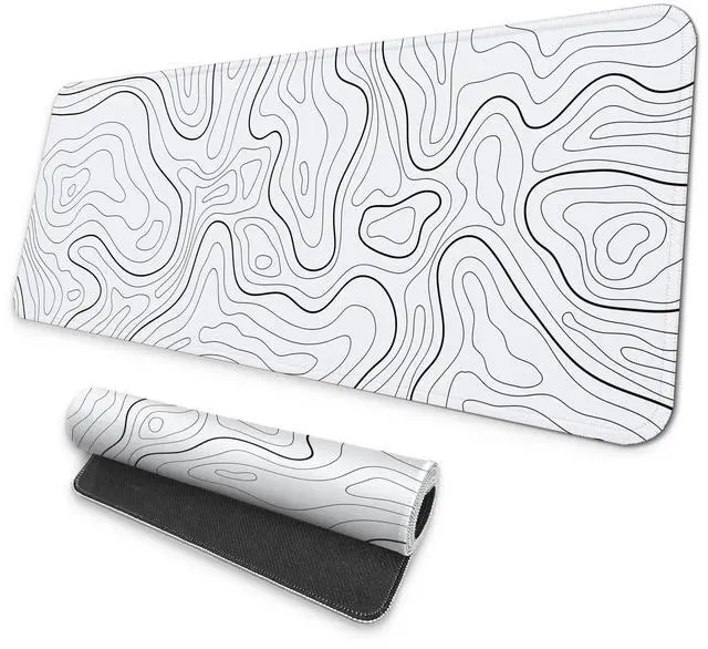 Main image of Large Gaming Mouse Pad, Full Keyboard Mat, Long Laptop Mousepad, Computer Mouse Mat for Home and Office, Anti-Slip Rubber Base, 31.5 x 11.8 Inches (Grey White Topographic Map)