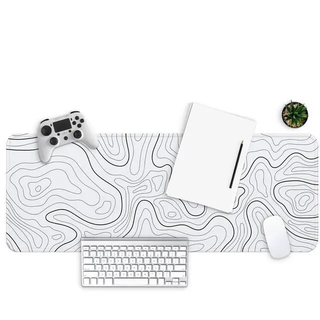 Alt view image 2 of 7 - Large Gaming Mouse Pad, Full Keyboard Mat, Long Laptop Mousepad, Computer Mouse Mat for Home and Office, Anti-Slip Rubber Base, 31.5 x 11.8 Inches (Grey White Topographic Map)