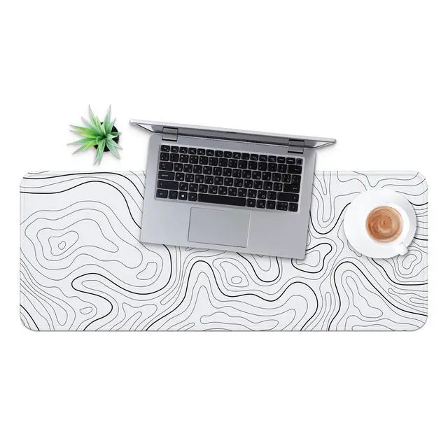 Alt view image 6 of 7 - Large Gaming Mouse Pad, Full Keyboard Mat, Long Laptop Mousepad, Computer Mouse Mat for Home and Office, Anti-Slip Rubber Base, 31.5 x 11.8 Inches (Grey White Topographic Map)
