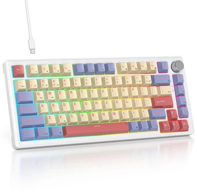 Main image of 75% Mechanical Keyboard Gasket with Knob, Custom Wired Creamy Gaming Keyboard TKL 75 Percent Hot Swappable RGB Backlit, Pre-lubed Switch for Win/MAC PC LaptopCotton Candy/White Switch