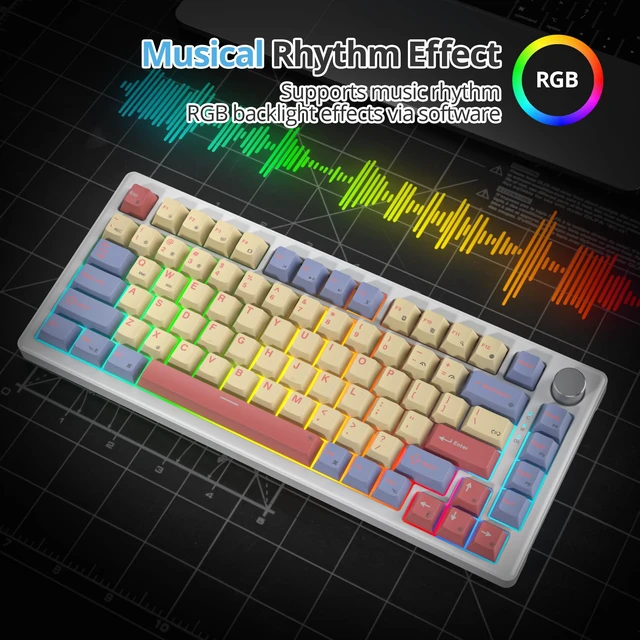 Alt view image 4 of 6 - 75% Mechanical Keyboard Gasket with Knob, Custom Wired Creamy Gaming Keyboard TKL 75 Percent Hot Swappable RGB Backlit, Pre-lubed Switch for Win/MAC PC LaptopCotton Candy/White Switch