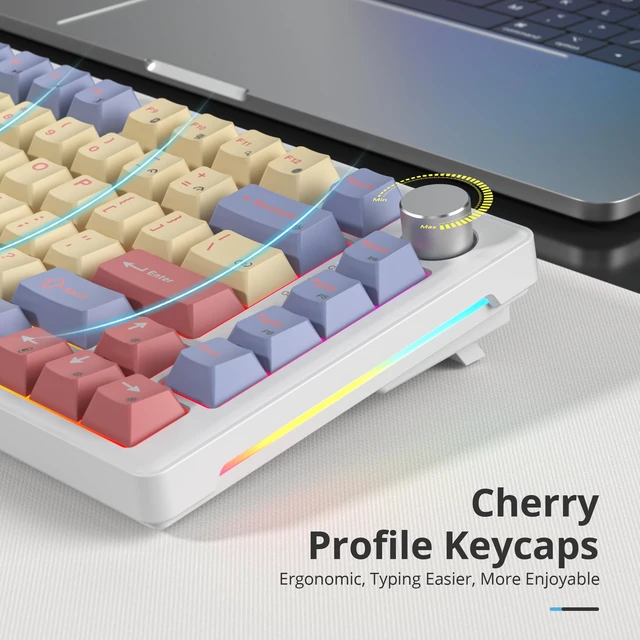 Alt view image 6 of 6 - 75% Mechanical Keyboard Gasket with Knob, Custom Wired Creamy Gaming Keyboard TKL 75 Percent Hot Swappable RGB Backlit, Pre-lubed Switch for Win/MAC PC LaptopCotton Candy/White Switch