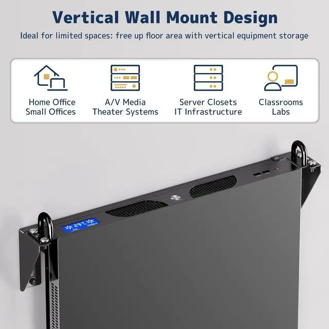 Alt view image 2 of 7 - 1U Vertical Wall-Mount Rack - 19" Steel Wall & Under-Desk Bracket for Server, Network Switch, or Patch Panel, Supports up to 121lbs, for Cabinet or Server Room, JHSVR-1U