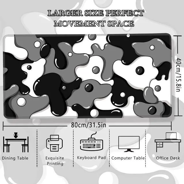 Alt view image 4 of 7 - ® Gaming Mouse Pad for Desk,Large Cute Black White Mousepad Laptop,Japanese Grey Anime Mouse Mat,Long XXL Waterproof Keyboard Pads,Big Non-Slip Mouse Pads for Game Office Home31.5 x 15.7 in