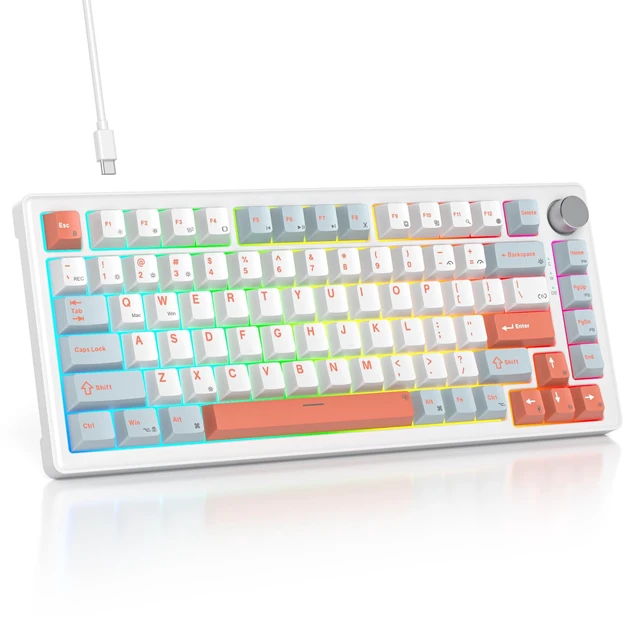 Main image of 75% Mechanical Keyboard Gasket with Knob, Custom Wired Creamy Gaming Keyboard TKL 75 Percent Hot Swappable RGB Backlit, Pre-lubed Switch for Win/MAC PC LaptopSalmon/White