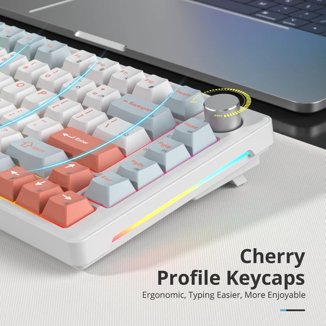 Alt view image 6 of 6 - 75% Mechanical Keyboard Gasket with Knob, Custom Wired Creamy Gaming Keyboard TKL 75 Percent Hot Swappable RGB Backlit, Pre-lubed Switch for Win/MAC PC LaptopSalmon/White