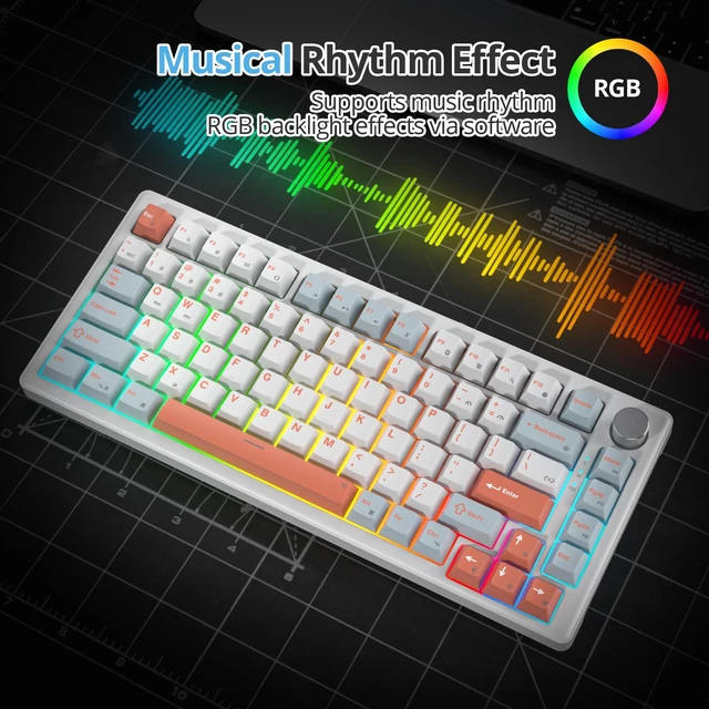 Alt view image 4 of 6 - 75% Mechanical Keyboard Gasket with Knob, Custom Wired Creamy Gaming Keyboard TKL 75 Percent Hot Swappable RGB Backlit, Pre-lubed Switch for Win/MAC PC LaptopSalmon/White
