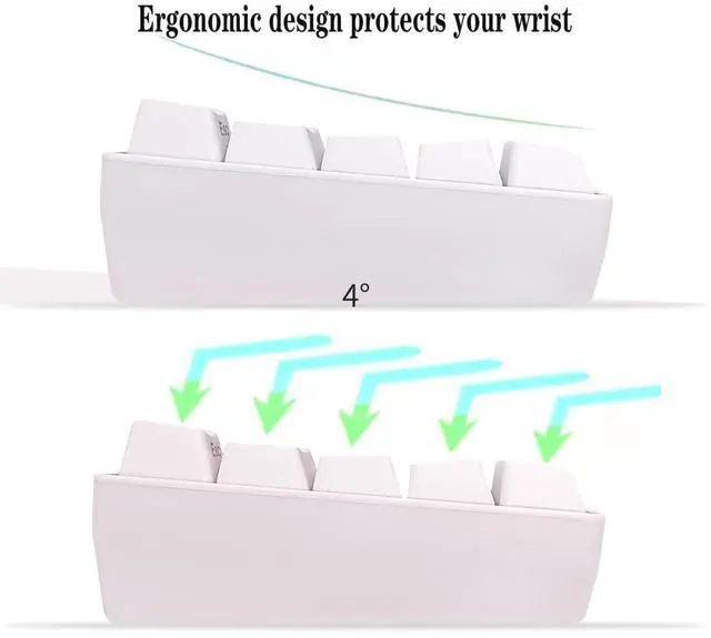 Alt view image 5 of 6 - 60% Wired Gaming Keyboard, 61 Keys RGB Backlit Wrist Rest Ultra-Compact Mini Waterproof Keyboard for PC Computer Gamer (White)