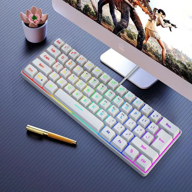 Alt view image 6 of 6 - 60% Wired Gaming Keyboard, 61 Keys RGB Backlit Wrist Rest Ultra-Compact Mini Waterproof Keyboard for PC Computer Gamer (White)
