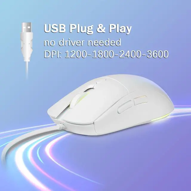 Alt view image 3 of 7 - Wired Gaming Keyboard and Mouse Combo, Rainbow LED Backlit, 25 Keys Anti-ghosting Water Resistant Membrane Keyboard with 104 Keys, 1200-3600 DPI RGB Mouse for PC/Xbox/PS4 (White)