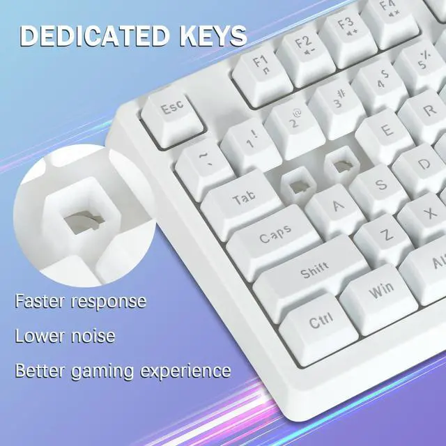 Alt view image 7 of 7 - Wired Gaming Keyboard and Mouse Combo, Rainbow LED Backlit, 25 Keys Anti-ghosting Water Resistant Membrane Keyboard with 104 Keys, 1200-3600 DPI RGB Mouse for PC/Xbox/PS4 (White)