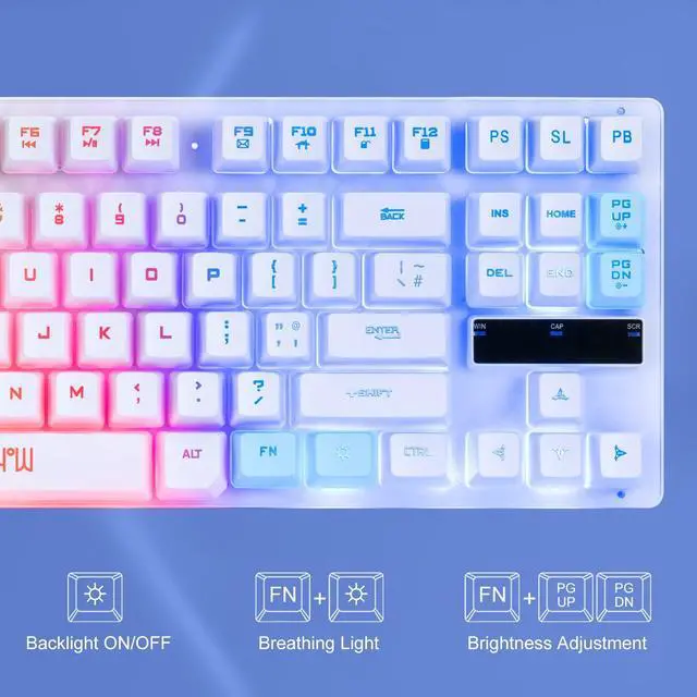 Alt view image 3 of 6 - 87 Keys TKL Wired Gaming Keyboard, Rainbow Led Backlight, White Keyboard and Mouse 3200DPI Combo Compatible with PC Laptop Ps4 Ps5 Xbox Gamer
