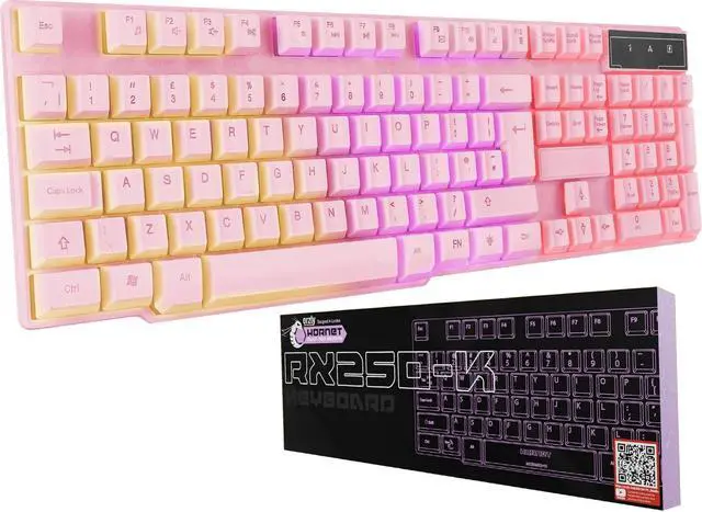 Main image of Pink Gaming Keyboard RGB USB Wired Rainbow Keyboard Designed for PC Gamers, PS4, PS5, Laptop, Xbox, Nintendo Switch, RX-250 Hornet Edition