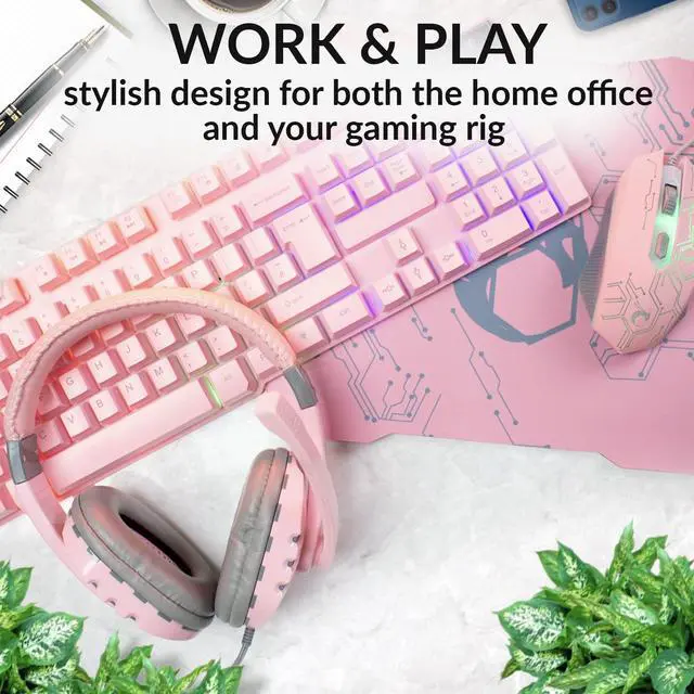 Alt view image 5 of 6 - Pink Gaming Keyboard RGB USB Wired Rainbow Keyboard Designed for PC Gamers, PS4, PS5, Laptop, Xbox, Nintendo Switch, RX-250 Hornet Edition