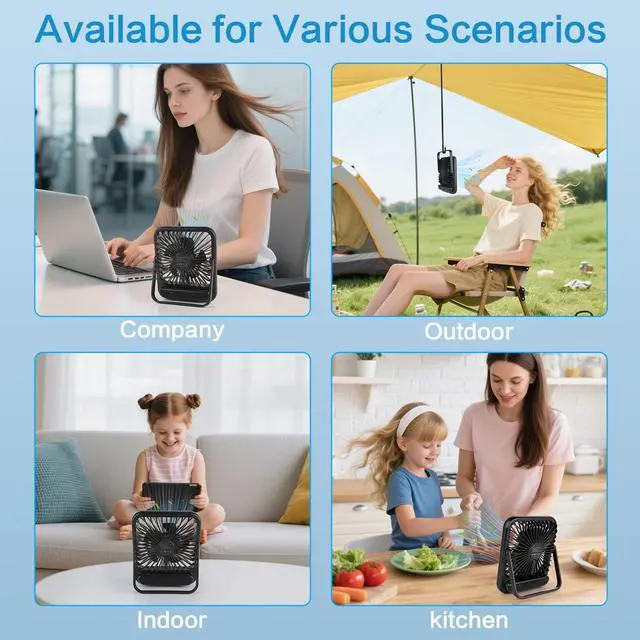 Alt view image 6 of 7 - 100-Speed Ultra-Quiet Desk Fan for Sleeping, 6.8" Rechargeable Portable Fan with LED Display, 180° Adjustable Head & Tripod Base - Battery/USB Powered Mini Fan for Office, Cruise, Travel (black)