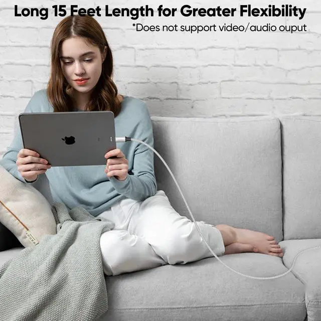 Alt view image 2 of 7 - 15 Ft USB C Cable Fast Charging 60W, 480Mbps Data Transfer Type C Extra Long USBC to USB-C Cord Male to Male for Security Camera, Dash Cam, iPhone 17/16/15, Android Phone, iPad, Tablet