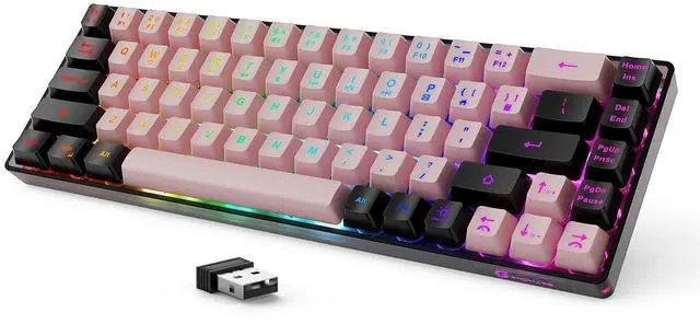 Main image of 65% Wireless Gaming Keyboard, LED Backlit Gaming Keyboard, 68 Keys Ultra-Compact Anti-ghosting No-Conflict Wireless Keyboard for PC Laptop Windows Gamer(Pink-Black)