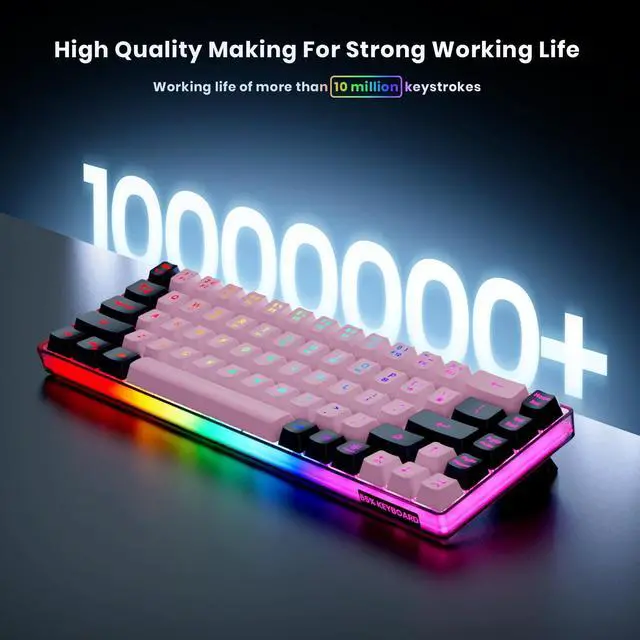 Alt view image 4 of 6 - 65% Wireless Gaming Keyboard, LED Backlit Gaming Keyboard, 68 Keys Ultra-Compact Anti-ghosting No-Conflict Wireless Keyboard for PC Laptop Windows Gamer(Pink-Black)
