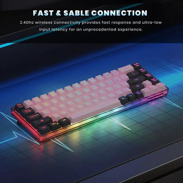 Alt view image 6 of 6 - 65% Wireless Gaming Keyboard, LED Backlit Gaming Keyboard, 68 Keys Ultra-Compact Anti-ghosting No-Conflict Wireless Keyboard for PC Laptop Windows Gamer(Pink-Black)