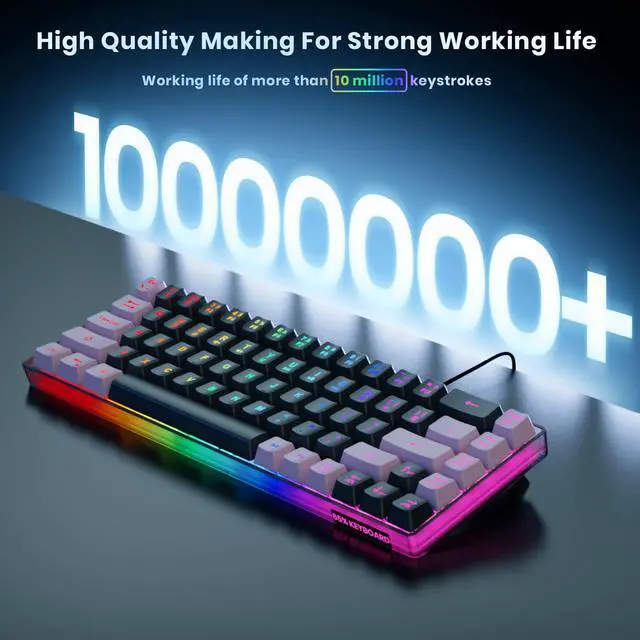 Alt view image 3 of 7 - 65% Gaming Keyboard, LED Backlit, Ultra-Compact Anti-Ghosting No-Conflict 68 Keys Membrane Gaming Wired Keyboard for PC Laptop Windows Gamer(Black-Pink)