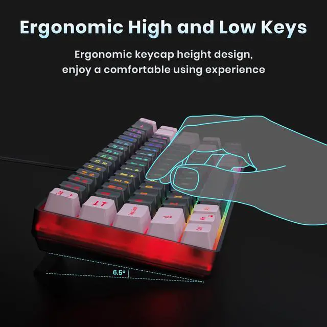 Alt view image 6 of 7 - 65% Gaming Keyboard, LED Backlit, Ultra-Compact Anti-Ghosting No-Conflict 68 Keys Membrane Gaming Wired Keyboard for PC Laptop Windows Gamer(Black-Pink)