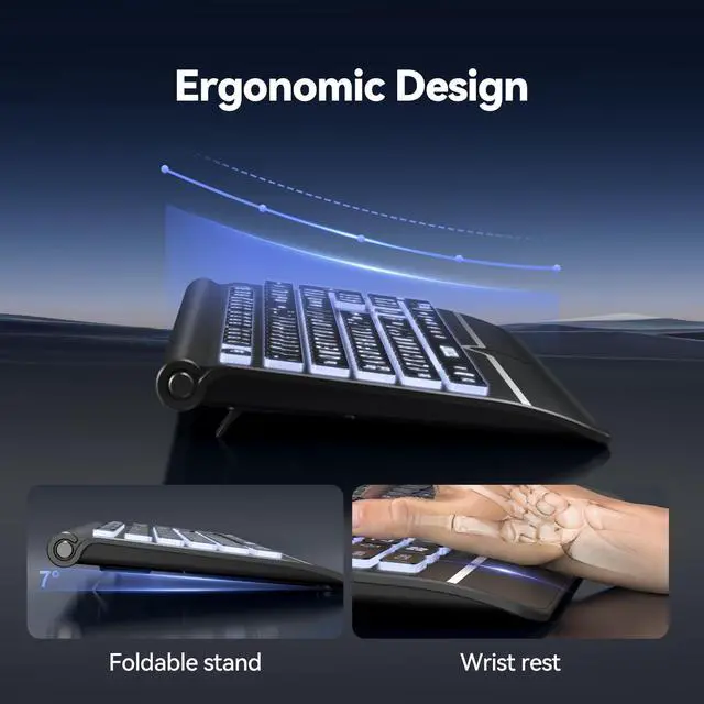 Alt view image 4 of 6 - Large Print Backlit Keyboard, Wired USB-A Computer Keyboard with Wrist Rest, 7-Color Backlit, Oversized Letter Keys Easy to See, Plug-and-Play, Silent, LED Compatible for Windows White