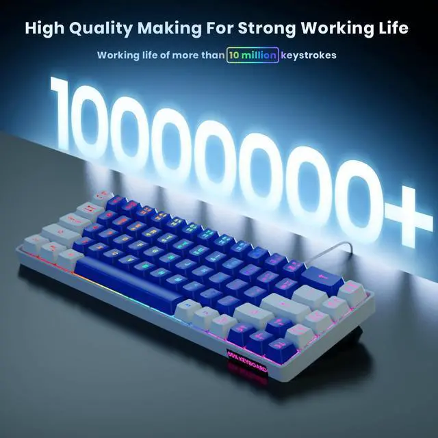 Alt view image 3 of 6 - 65% Gaming Keyboard, LED Backlit Mini Wired Keyboard, Ultra-Compact Anti-Ghosting No-Conflict 68 Keys Membrane Gaming Wired Keyboard for PC Laptop Windows Gamer