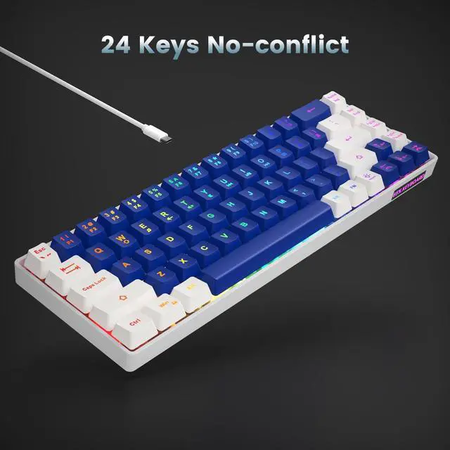 Alt view image 4 of 6 - 65% Gaming Keyboard, LED Backlit Mini Wired Keyboard, Ultra-Compact Anti-Ghosting No-Conflict 68 Keys Membrane Gaming Wired Keyboard for PC Laptop Windows Gamer