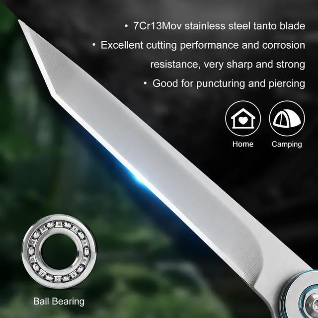 Alt view image 2 of 7 - Pocket Folding Knife, Small Folding Knife with 3.14" 7CR13Mov Steel Tanto Blade, EDC Knife with Clip, Window Breaker and Liner Lock, Sharp Camping Survival Hiking Knife