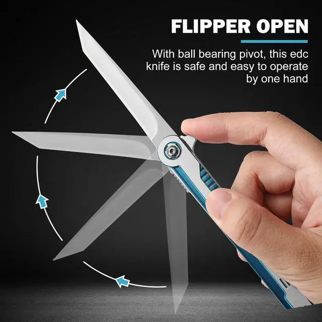 Alt view image 4 of 7 - Pocket Folding Knife, Small Folding Knife with 3.14" 7CR13Mov Steel Tanto Blade, EDC Knife with Clip, Window Breaker and Liner Lock, Sharp Camping Survival Hiking Knife