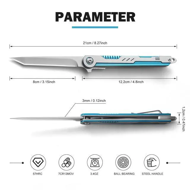 Alt view image 6 of 7 - Pocket Folding Knife, Small Folding Knife with 3.14" 7CR13Mov Steel Tanto Blade, EDC Knife with Clip, Window Breaker and Liner Lock, Sharp Camping Survival Hiking Knife