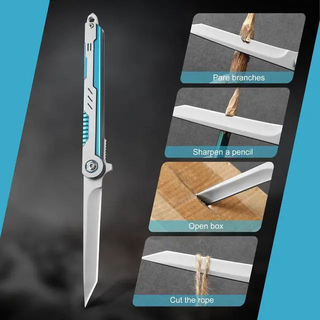 Alt view image 7 of 7 - Pocket Folding Knife, Small Folding Knife with 3.14" 7CR13Mov Steel Tanto Blade, EDC Knife with Clip, Window Breaker and Liner Lock, Sharp Camping Survival Hiking Knife