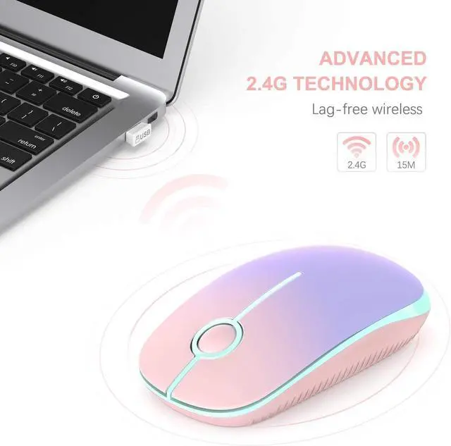 Alt view image 2 of 6 - Wireless Mouse, 2.4G Slim Portable Computer Mice with Nano Receiver Quiet Silent Optical Laptop Mouse for Notebook, PC, Laptop, Computer-Pink to Purple