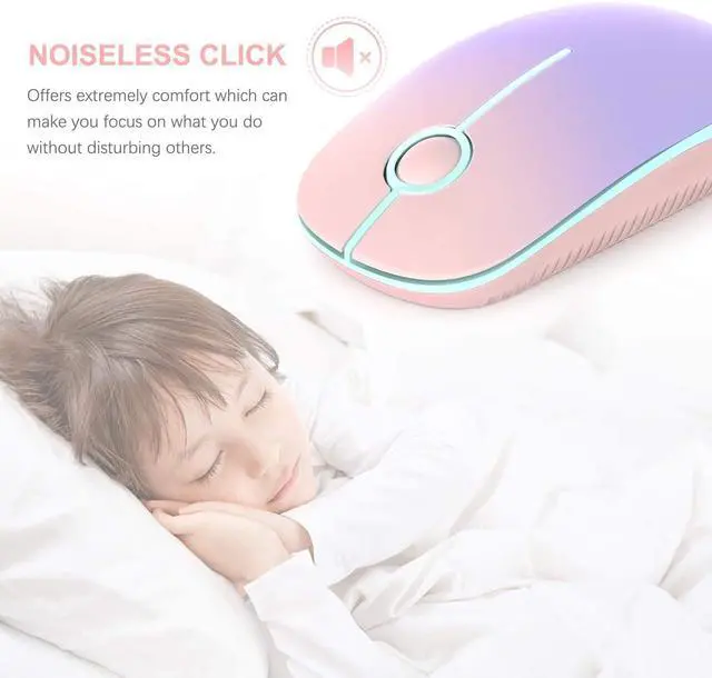 Alt view image 3 of 6 - Wireless Mouse, 2.4G Slim Portable Computer Mice with Nano Receiver Quiet Silent Optical Laptop Mouse for Notebook, PC, Laptop, Computer-Pink to Purple