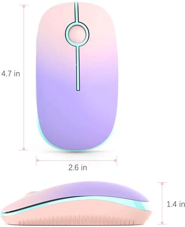 Alt view image 5 of 6 - Wireless Mouse, 2.4G Slim Portable Computer Mice with Nano Receiver Quiet Silent Optical Laptop Mouse for Notebook, PC, Laptop, Computer-Pink to Purple