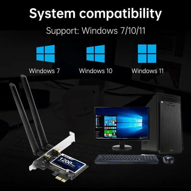 Alt view image 4 of 7 - AC1200 PCIe WiFi Card for Desktop PC, Dual Band Wireless Adapter with Bluetooth 5.1, 867Mbps 5GHz and 300Mbps 2.4GHz, 2 High Gain Antennas, Low Profile, Supports Windows 7/10/11