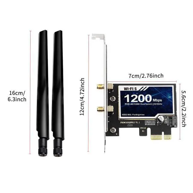 Alt view image 7 of 7 - AC1200 PCIe WiFi Card for Desktop PC, Dual Band Wireless Adapter with Bluetooth 5.1, 867Mbps 5GHz and 300Mbps 2.4GHz, 2 High Gain Antennas, Low Profile, Supports Windows 7/10/11