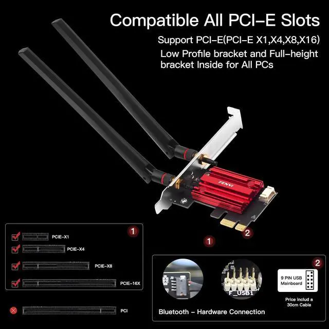 Alt view image 2 of 7 - AC1200 PCIe WiFi Card for Desktop PC with Bluetooth Dual Band Wireless Network Card, 2.4GHz and 5GHz, High Gain Antennas, Supports Windows 10/11 for Gaming and Streaming