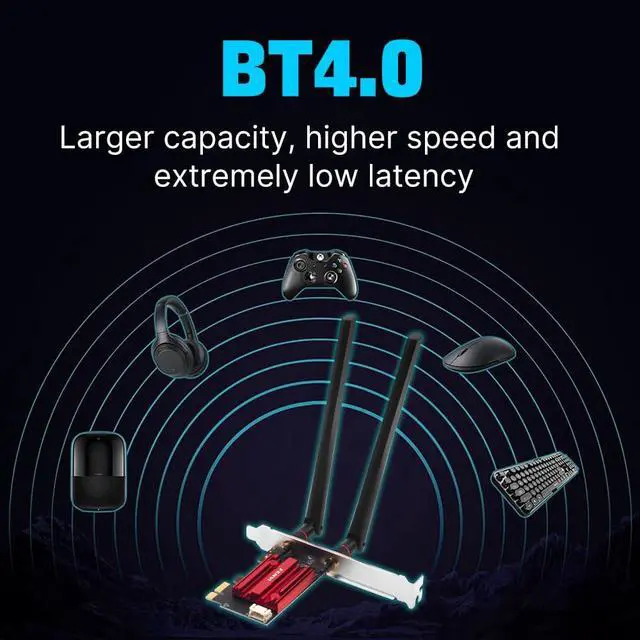 Alt view image 4 of 7 - AC1200 PCIe WiFi Card for Desktop PC with Bluetooth Dual Band Wireless Network Card, 2.4GHz and 5GHz, High Gain Antennas, Supports Windows 10/11 for Gaming and Streaming